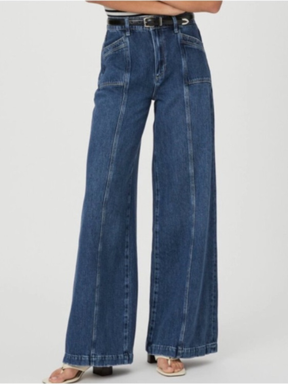 PAIGE Portia High-Rise Wide-Leg Panel Seam Jeans in Deep Blue